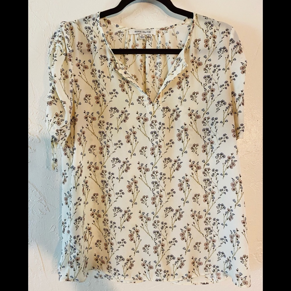 COPY - Rose and Olive floral, gathered shoulder b…